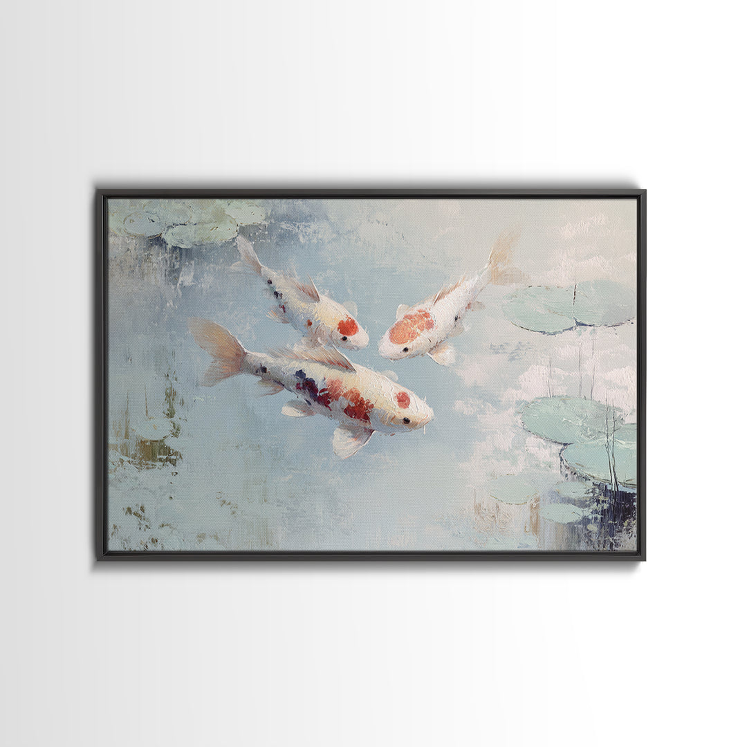 Gentle Koi Fish Framed Canvas Print, Waiting Room Art, Minimalist Wall Art, Waiting Room Decor, Oil Painting, Calm, Dental Art, WRA-3x2-50