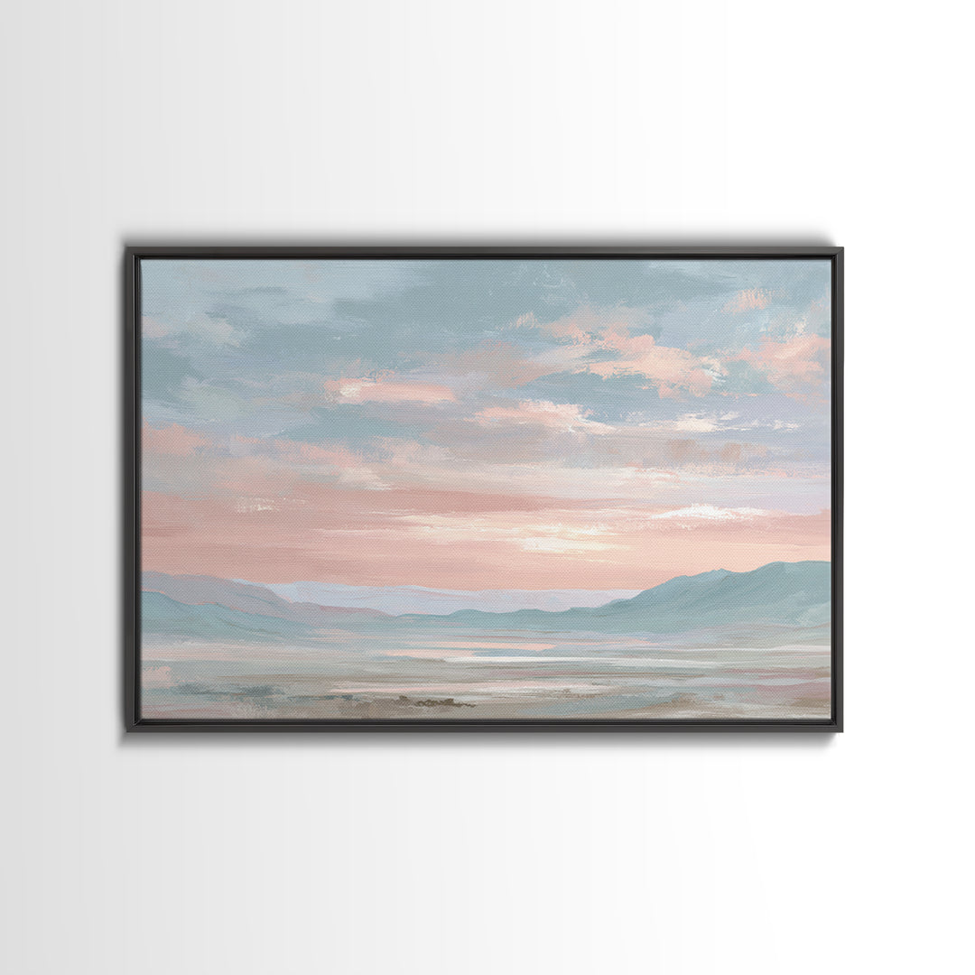 Warm Desert Sunrise Framed Canvas Print, Waiting Room Art, Dental Wall Art, Waiting Room Decor, Watercolor Art, Calm, WRA-3x2-65
