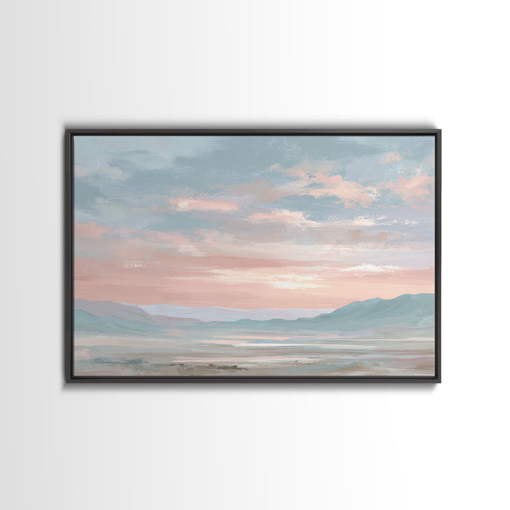 Warm Desert Sunrise Framed Canvas Print, Waiting Room Art, Dental Wall Art, Waiting Room Decor, Watercolor Art, Calm, WRA-3x2-65