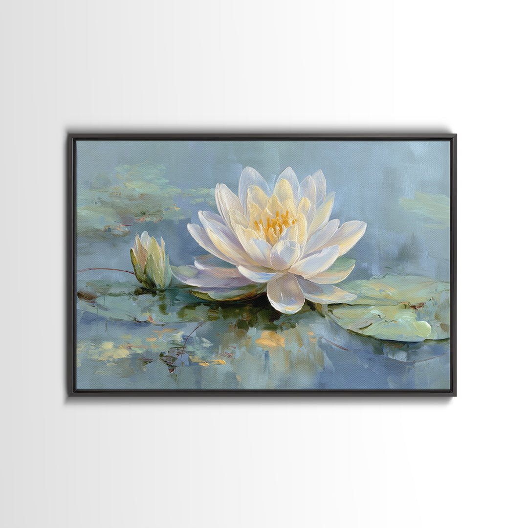 Lotus Flower on Still Water Canvas Print, Waiting Room Art, Textured Painting, Waiting Room Decor, Watercolor Art, Calm, WRA-3x2-67