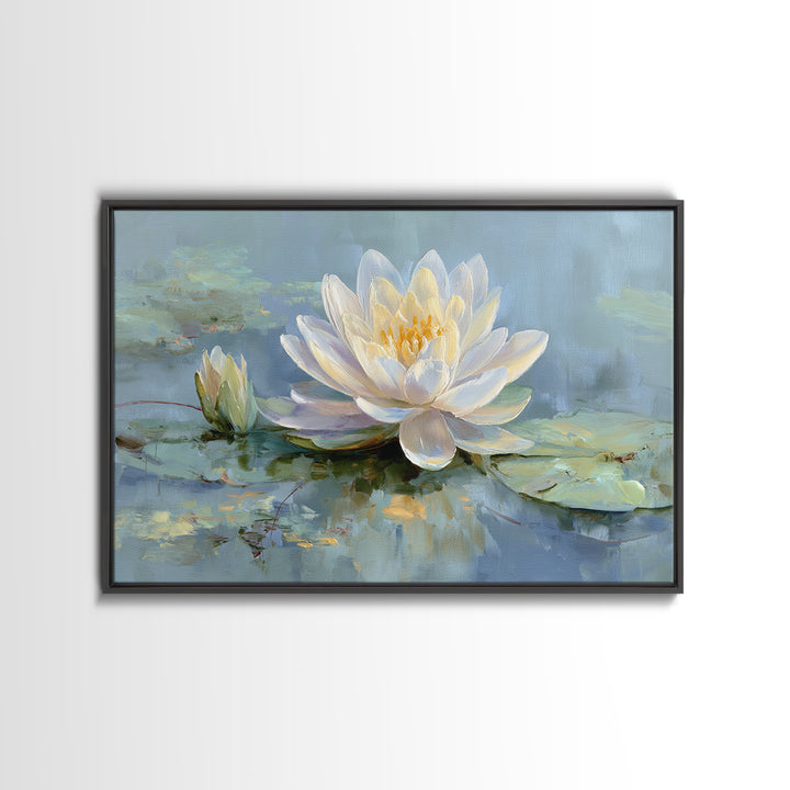 Lotus Flower on Still Water Canvas Print, Waiting Room Art, Textured Painting, Waiting Room Decor, Watercolor Art, Calm, WRA-3x2-67