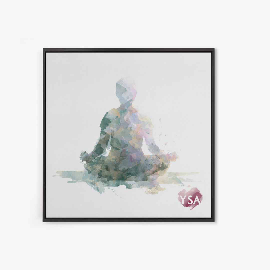 Soft Watercolor Aura Around Seated Figure Canvas Print, Yoga Studio Art, Living Room Wall Art, Yoga Studio Decor, Balance, YSA-1x1-23