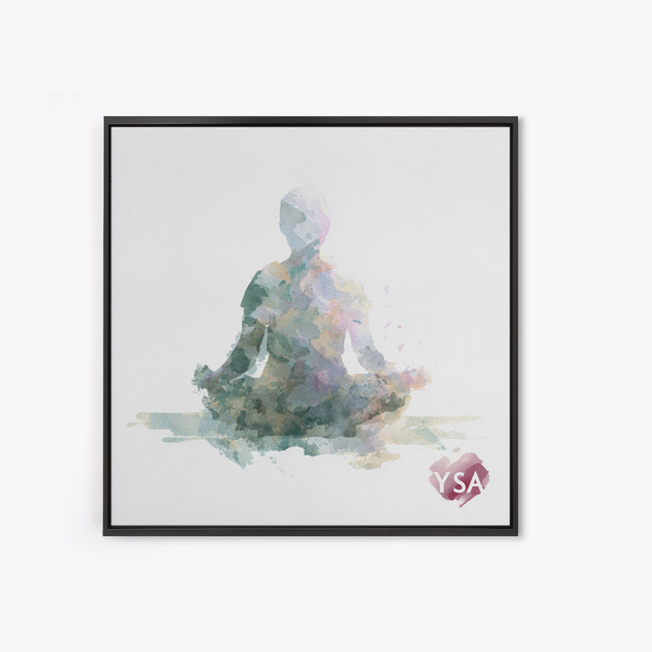 Soft Watercolor Aura Around Seated Figure Canvas Print, Yoga Studio Art, Living Room Wall Art, Yoga Studio Decor, Balance, YSA-1x1-23