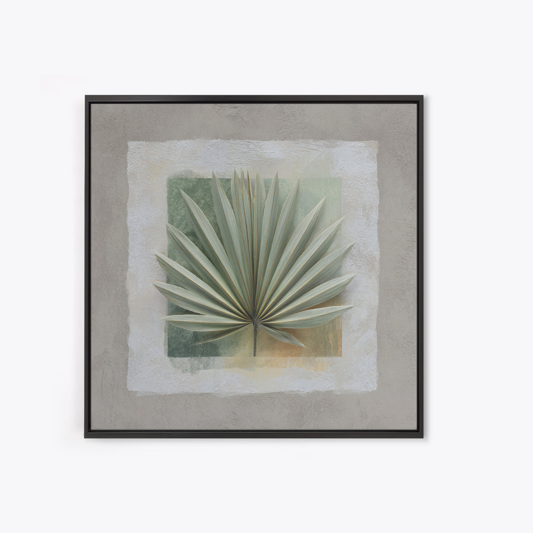 Gentle Palm Leaf Shadow on Plaster Framed Canvas Print, Yoga Studio Art, Art Print, Yoga Studio Decor, Oil Painting, Balance, YSA-1x1-48