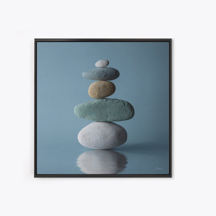 Balanced Stones Beside Calm Water Framed Canvas Print, Yoga Studio Art, Art Nouveau Decor, Yoga Studio Decor, Fine Art, Balance, YSA-1x1-52