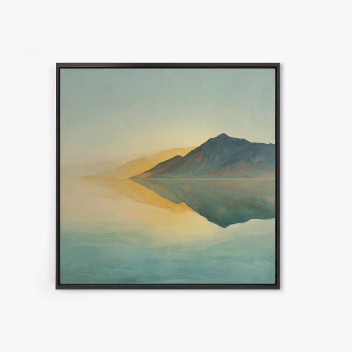 Sunrise Mountain Lake Reflection Framed Canvas Print, Yoga Studio Art, Boho Art, Yoga Studio Decor, Oil Painting, Balance, YSA-1x1-68