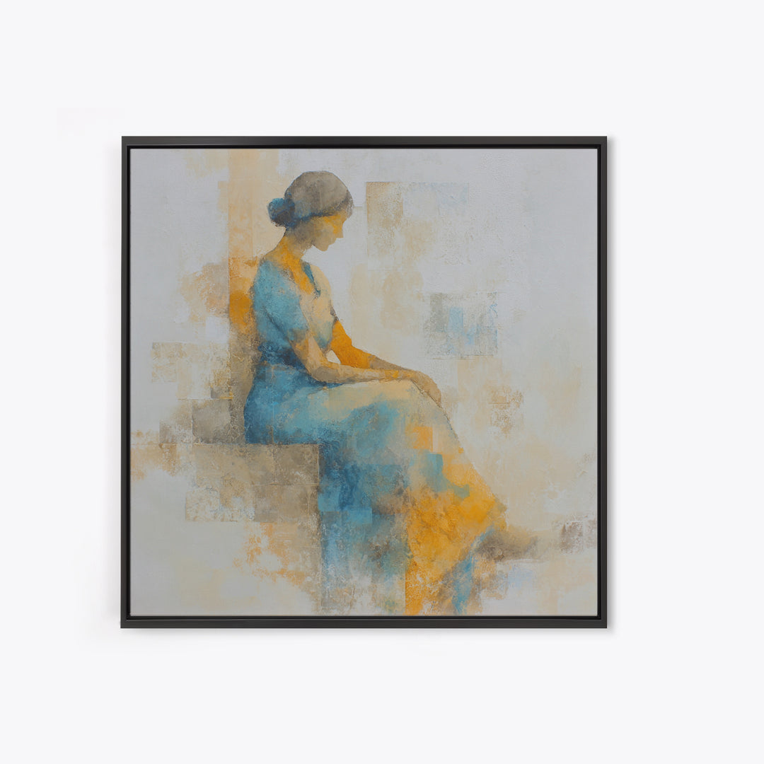 Soft Watercolor Aura Around Seated Figure Framed Canvas Print, Yoga Studio Art, Feminine Wall Art, Yoga Studio Decor, Balance, YSA-1x1-71