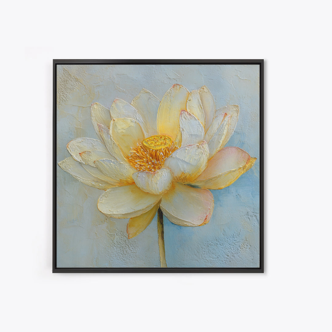 Lotus Flower with Soft Golden Glow Canvas Print, Yoga Studio Art, Neutral Decor, Yoga Studio Decor, Fine Art, Balance, YSA-1x1-75