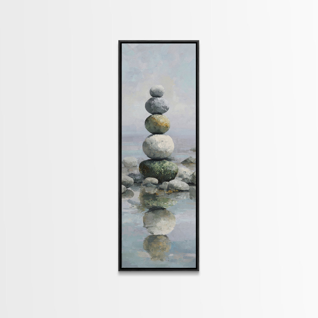 Balanced Stones Beside Calm Water Canvas Print, Yoga Studio Art, Yoga, Yoga Studio Decor, Fine Art, Balance, Nature Prints, YSA-1x3-40