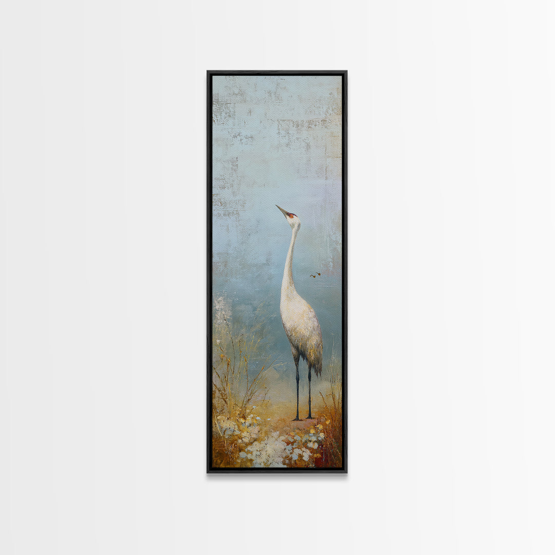 White Crane in Misty Morning Framed Canvas Print, Yoga Studio Art, Black and White Art, Yoga Studio Decor, Fine Art, Balance, YSA-1x3-75