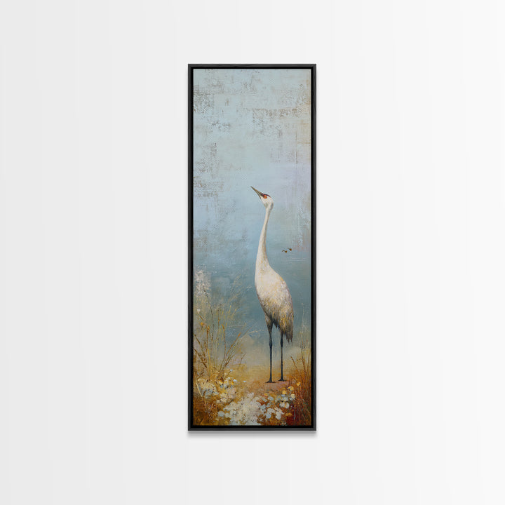 White Crane in Misty Morning Framed Canvas Print, Yoga Studio Art, Black and White Art, Yoga Studio Decor, Fine Art, Balance, YSA-1x3-75