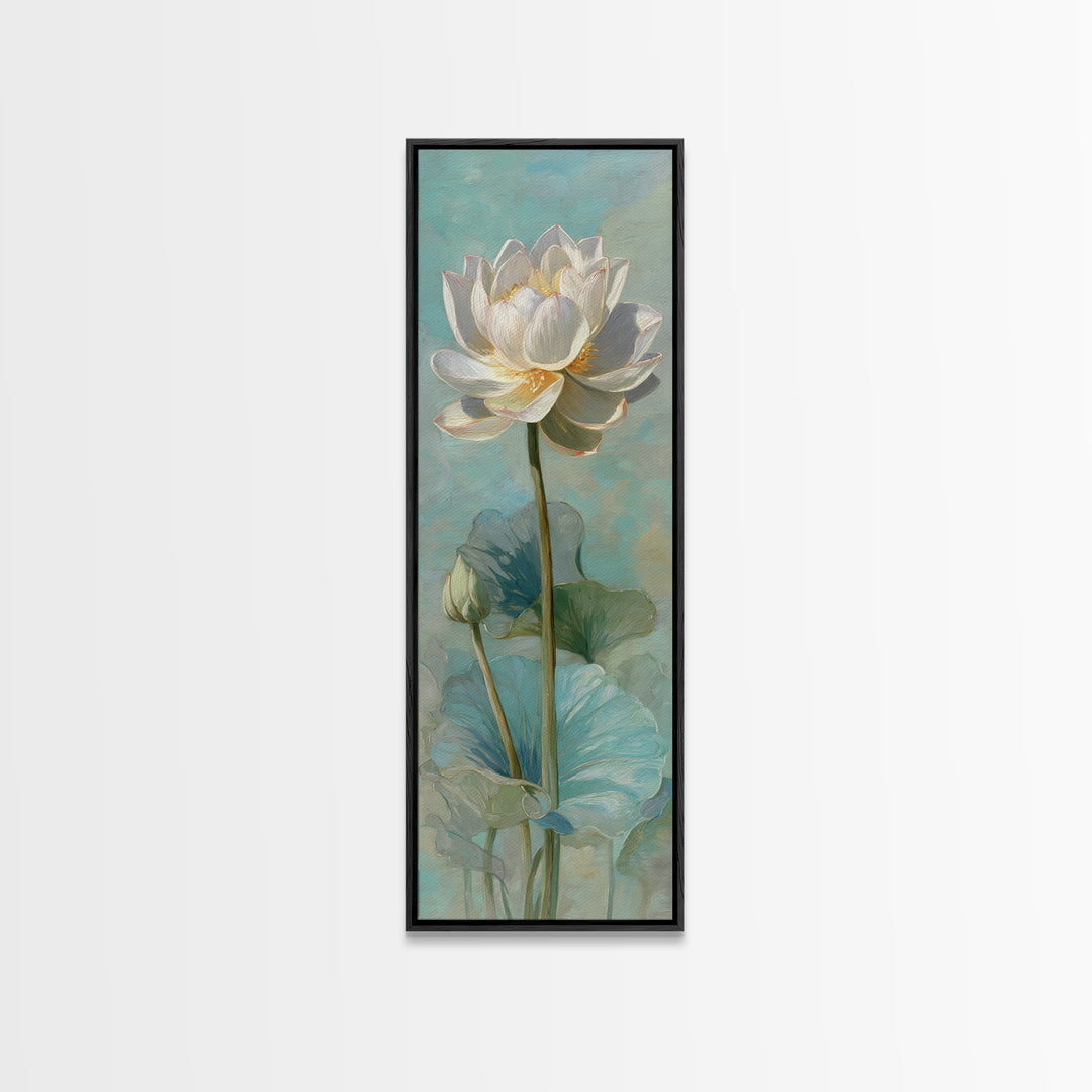 Lotus Flower with Soft Golden Glow Framed Canvas Print, Yoga Studio Art, Zen Wall Art, Yoga Studio Decor, Fine Art, Balance, YSA-1x3-87