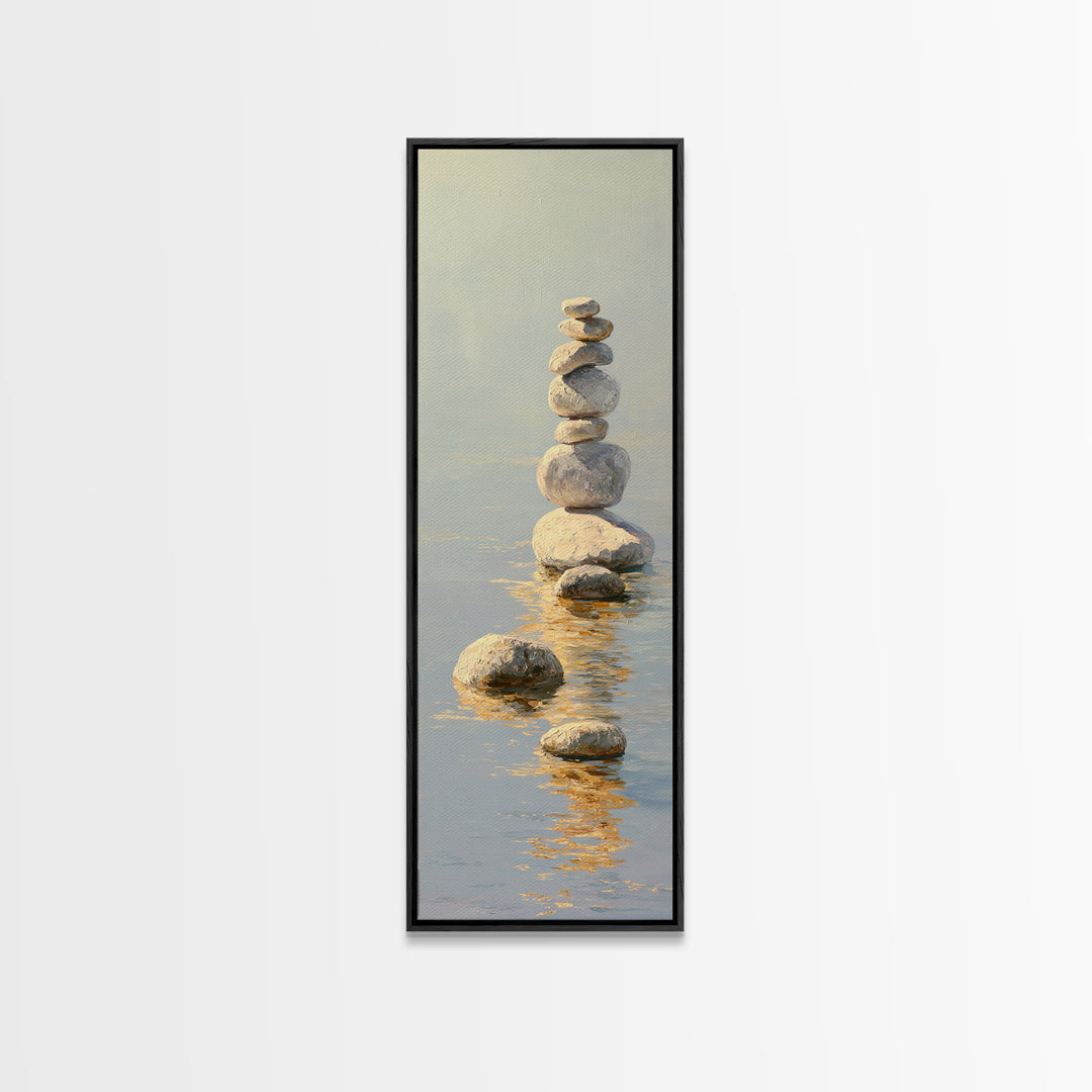 Balanced Stones Beside Calm Water Canvas Print, Yoga Studio Art, Wall Art Printable, Yoga Studio Decor, Fine Art, Balance, YSA-1x3-88