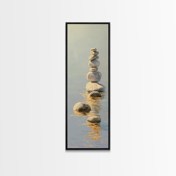 Balanced Stones Beside Calm Water Canvas Print, Yoga Studio Art, Wall Art Printable, Yoga Studio Decor, Fine Art, Balance, YSA-1x3-88