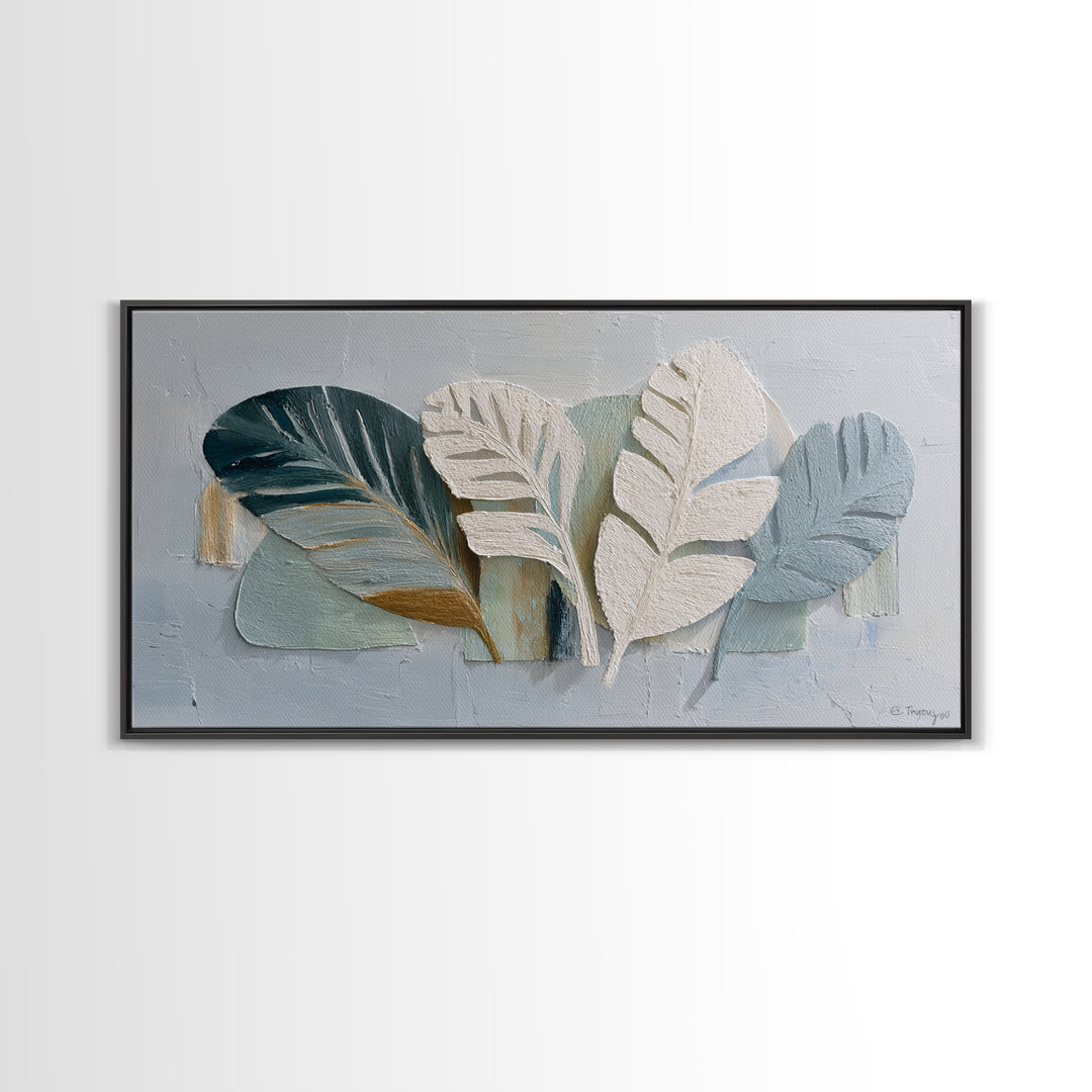 Gentle Palm Leaf Shadow on Plaster Framed Canvas Print, Yoga Studio Art, Fine Art Print, Yoga Studio Decor, Fine Art, Balance, YSA-2x1-20