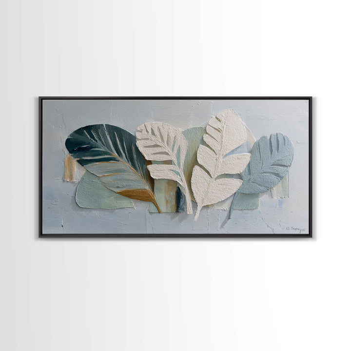 Gentle Palm Leaf Shadow on Plaster Framed Canvas Print, Yoga Studio Art, Fine Art Print, Yoga Studio Decor, Fine Art, Balance, YSA-2x1-20