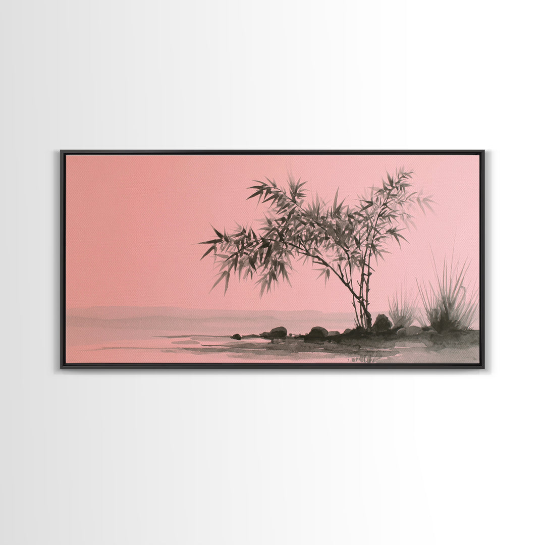 Bamboo and Mist Ink Wash Composition Canvas Print, Yoga Studio Art, Contemporary Art, Yoga Studio Decor, Fine Art, Balance, YSA-2x1-54