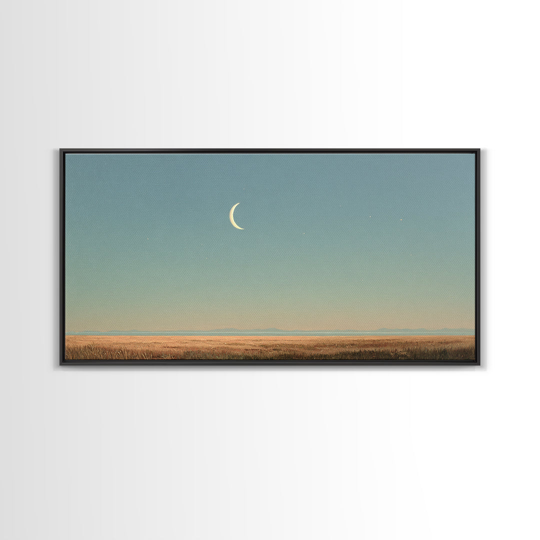 Crescent Moon and Stars Canvas Print, Yoga Studio Art, Room Decor, Yoga Studio Decor, Oil Painting, Balance, Wall Art Print, YSA-2x1-62