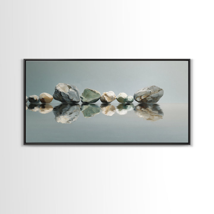Sunrise Mountain Lake Reflection Canvas Print, Yoga Studio Art, Living Room Decor, Yoga Studio Decor, Oil Painting, Balance, YSA-2x1-64