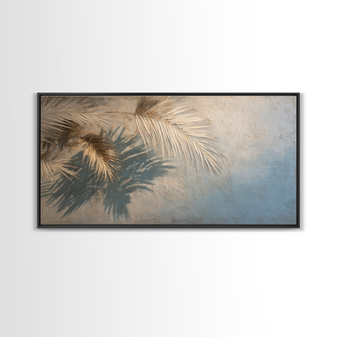 Gentle Palm Leaf Shadow on Plaster Canvas Print, Yoga Studio Art, Wall Art Print, Yoga Studio Decor, Watercolor Art, Balance, YSA-2x1-68