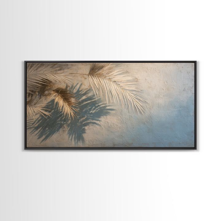 Gentle Palm Leaf Shadow on Plaster Canvas Print, Yoga Studio Art, Wall Art Print, Yoga Studio Decor, Watercolor Art, Balance, YSA-2x1-68