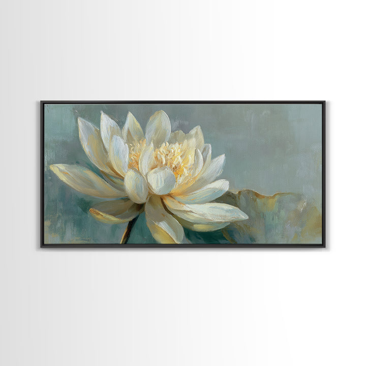 Lotus Flower with Soft Golden Glow Canvas Print, Yoga Studio Art, Minimalist Art, Yoga Studio Decor, Fine Art, Balance, YSA-2x1-71