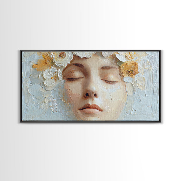 Closed Eye Face Framed Canvas Print, Yoga Studio Art, Yoga Studio Decor, Watercolor Art, Balance, Bedroom Wall Art, YSA-2x1-9