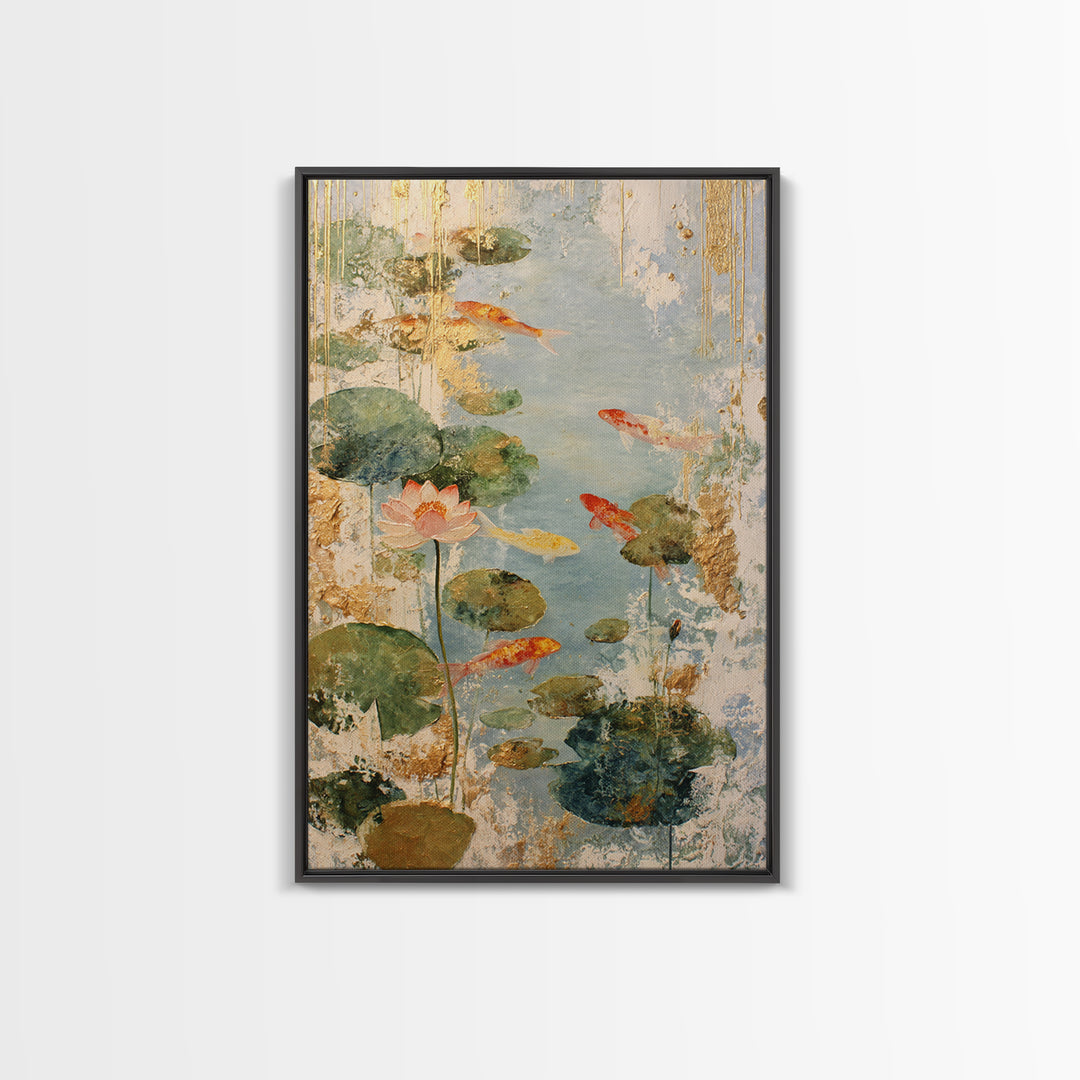 Lotus and Koi Water Scene Framed Canvas Print, Yoga Studio Art, Yoga, Yoga Studio Decor, Fine Art, Balance, Nature Prints, YSA-2x3-78