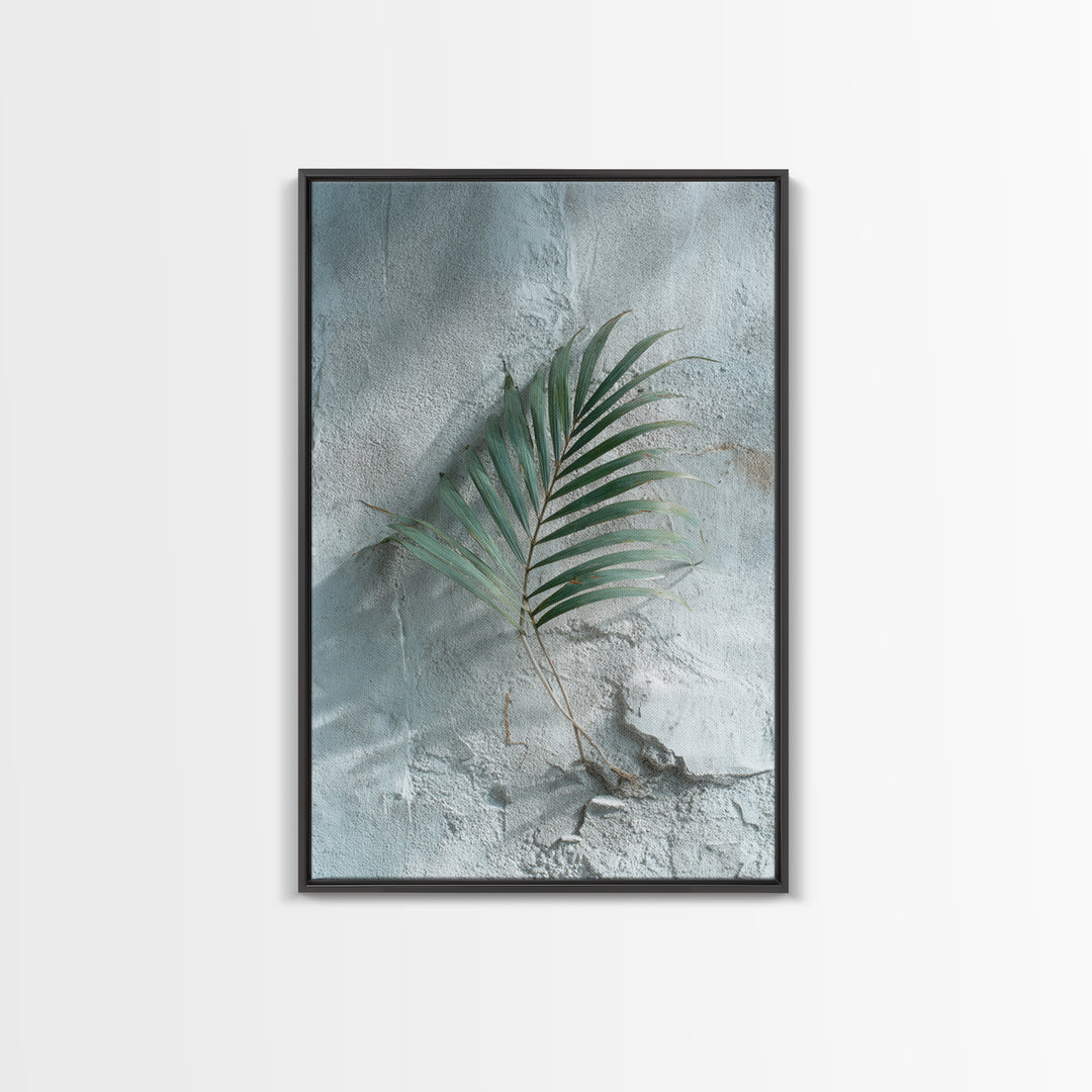 Gentle Palm Leaf Shadow on Plaster Framed Canvas Print, Yoga Studio Art, Yoga Gift, Yoga Studio Decor, Watercolor Art, Balance, YSA-2x3-8