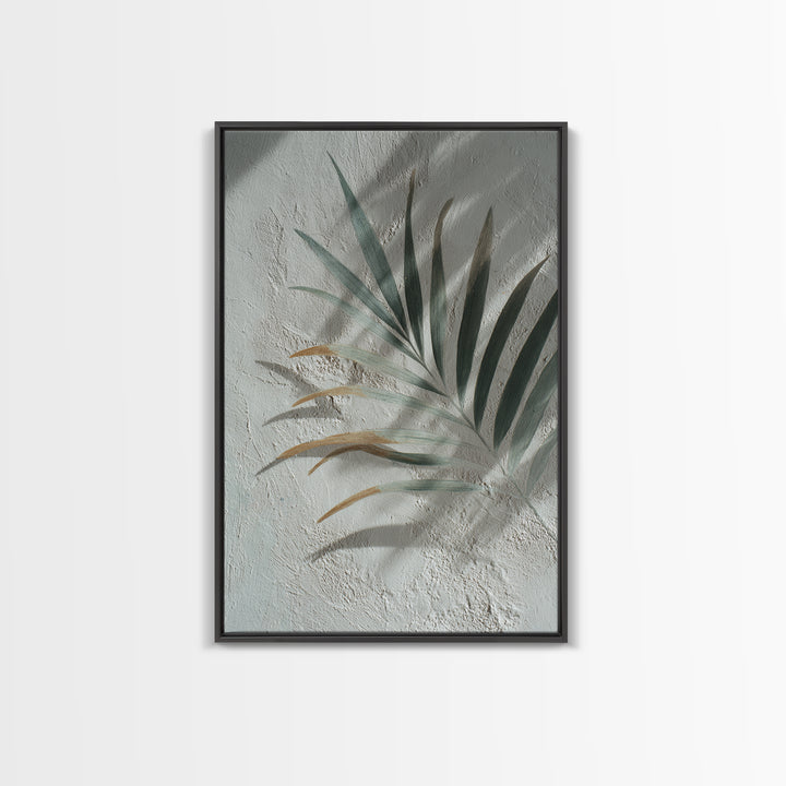 Gentle Palm Leaf Shadow on Plaster Framed Canvas Print, Yoga Studio Art, Yoga Studio Decor, Watercolor Art, Balance, YSA-2x3-80