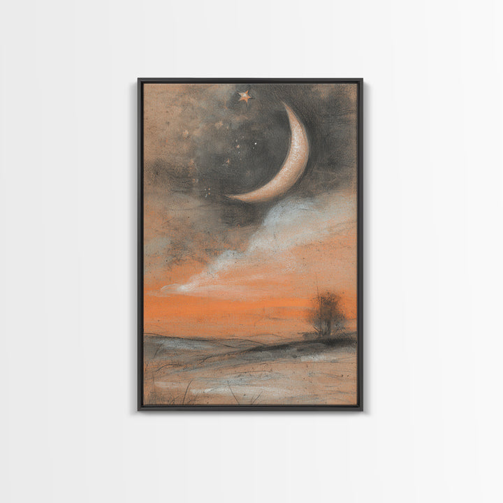Crescent Moon and Stars Framed Canvas Print, Yoga Studio Art, Printable Wall Art, Yoga Studio Decor, Watercolor Art, Balance, YSA-2x3-98