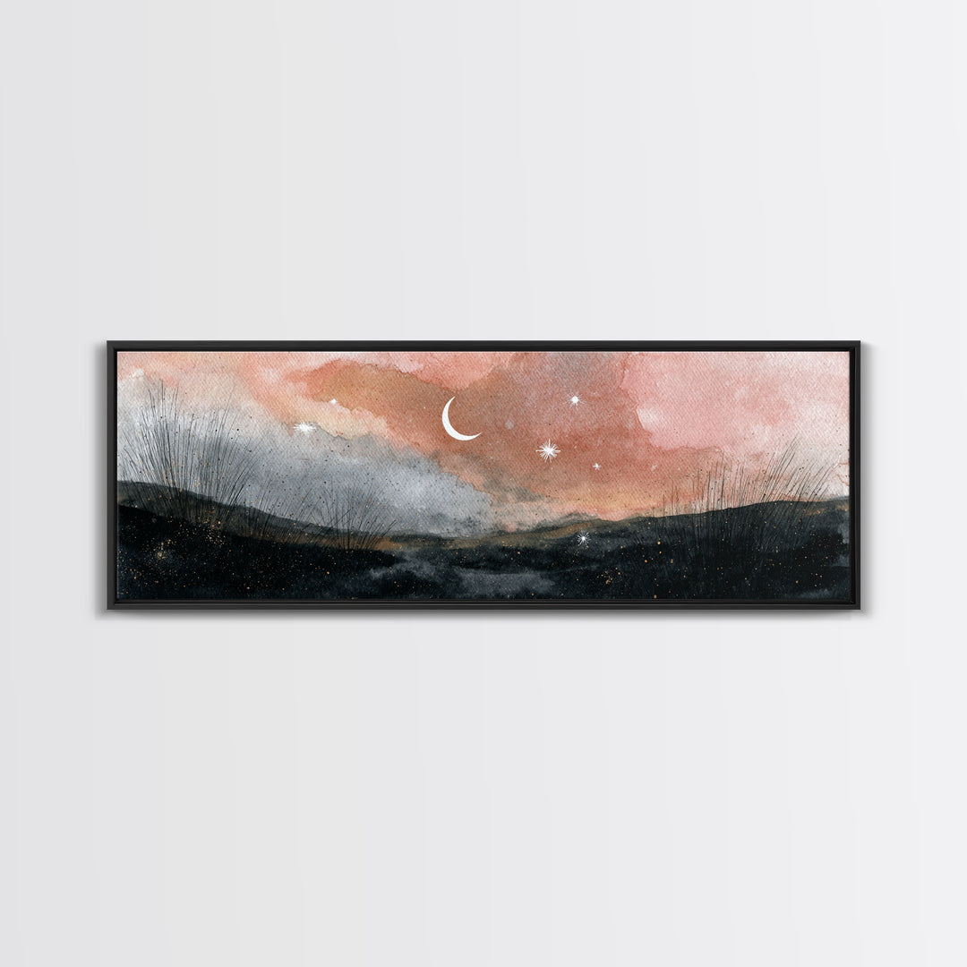 Crescent Moon and Stars Framed Canvas Print, Yoga Studio Art, Home Decor, Yoga Studio Decor, Fine Art, Balance, Custom Wall Art, YSA-3x1-10