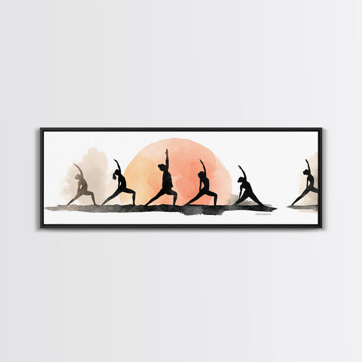 Sun Salutation Silhouette Sequence Without Text Canvas Print, Yoga Studio Art, Luxury Decor, Yoga Studio Decor, Balance, YSA-3x1-48