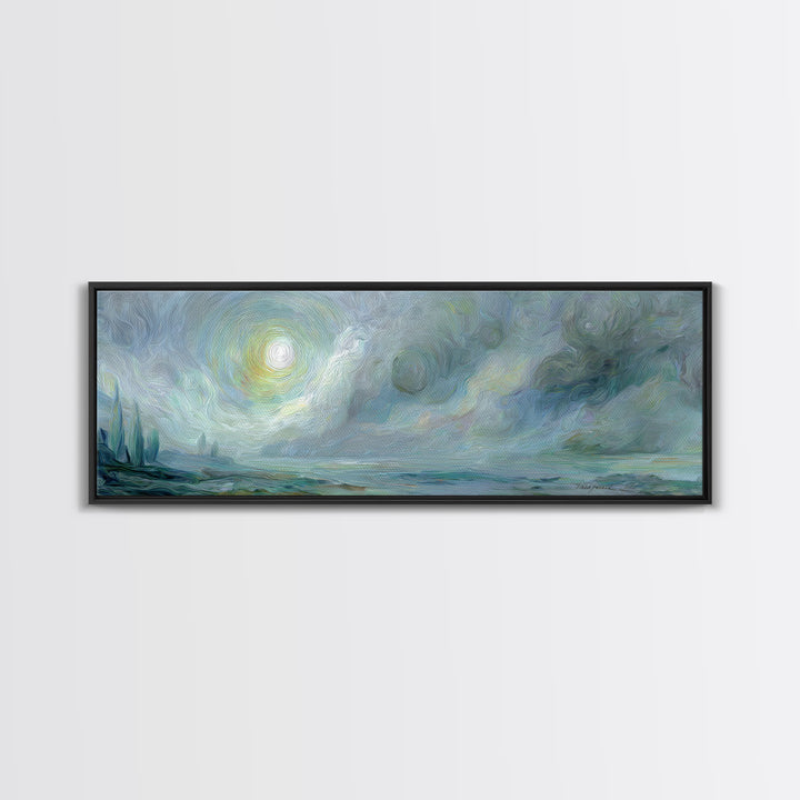 Crescent Moon and Stars Framed Canvas Print, Yoga Studio Art, Metal Wall Decor, Yoga Studio Decor, Fine Art, Balance, YSA-3x1-58