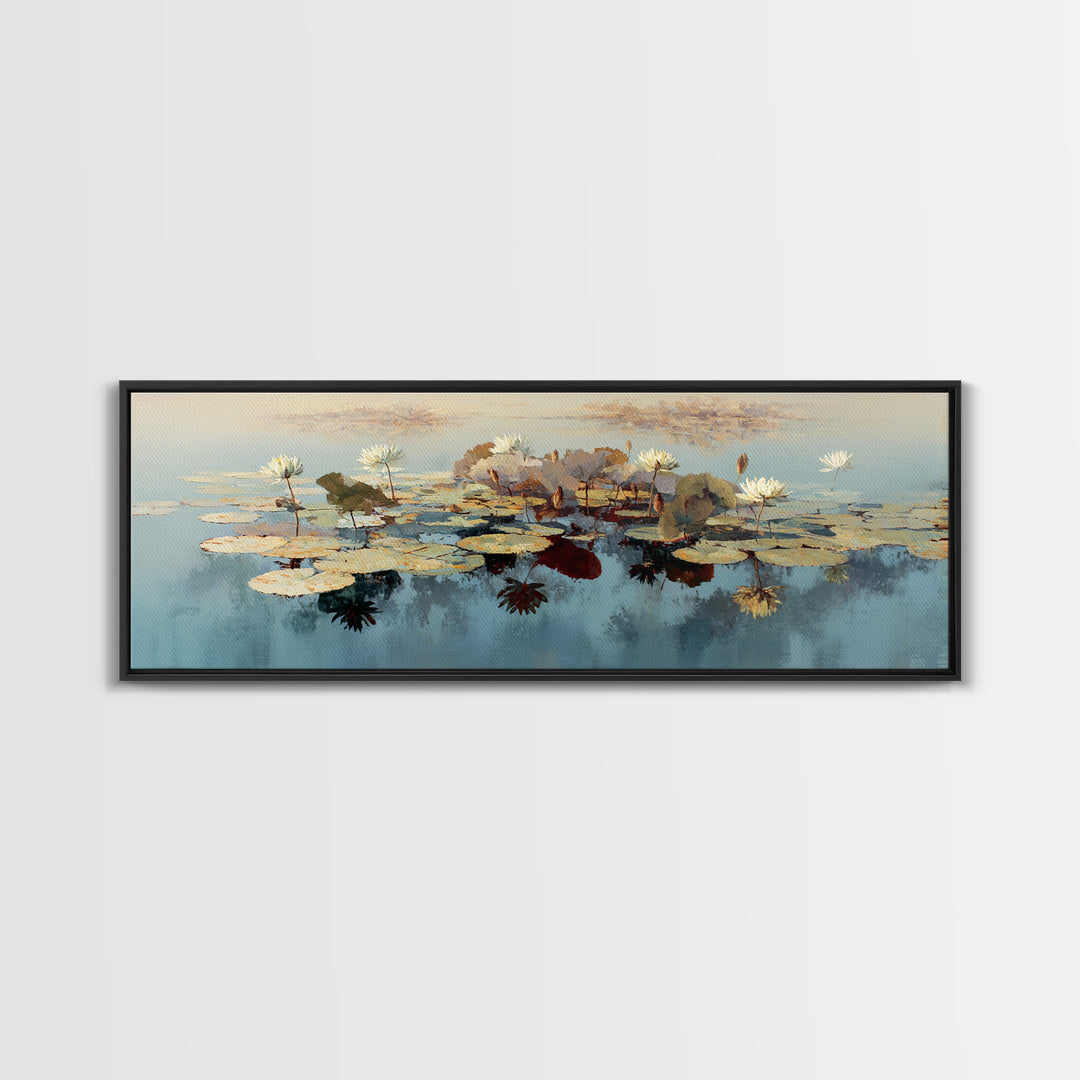 Lotus and Koi Water Scene Canvas Print, Yoga Studio Art, Gallery Decor, Yoga Studio Decor, Oil Painting, Balance, YSA-3x1-62