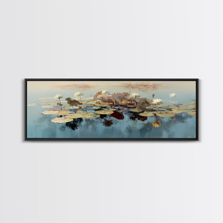 Lotus and Koi Water Scene Canvas Print, Yoga Studio Art, Gallery Decor, Yoga Studio Decor, Oil Painting, Balance, YSA-3x1-62