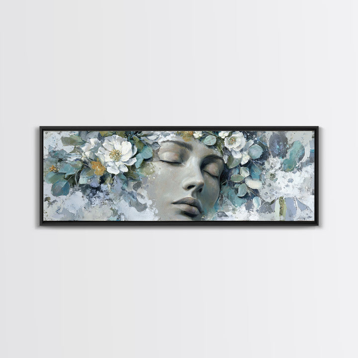 Closed Eye Face Framed Canvas Print, Yoga Studio Art, Yoga Gift, Yoga Studio Decor, Oil Painting, Balance, Neutral Decor, YSA-3x1-77