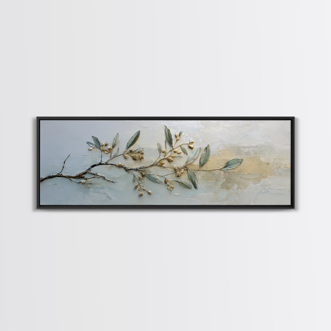 Sage Green Botanical Branch Study Framed Canvas Print, Yoga Studio Art, Bedroom Wall Art, Yoga Studio Decor, Fine Art, Balance, YSA-3x1-9