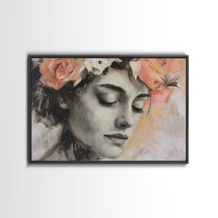 Closed Eye Face Canvas Print, Yoga Studio Art, Nature Prints, Yoga Studio Decor, Watercolor Art, Balance, Boho Wall Hanging, YSA-3x2-17