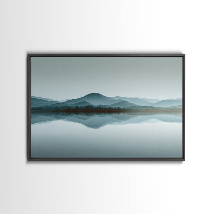 Sunrise Mountain Lake Reflection Framed Canvas Print, Yoga Studio Art, Wall Art Printable, Yoga Studio Decor, Watercolor Art, YSA-3x2-24