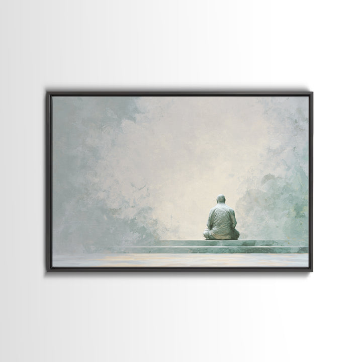 Soft Watercolor Aura Around Seated Figure Framed Canvas Print, Yoga Studio Art, Black Artists, Yoga Studio Decor, Balance, YSA-3x2-27