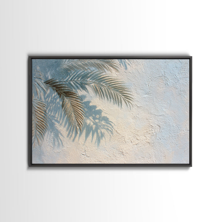 Gentle Palm Leaf Shadow on Plaster Framed Canvas Print, Yoga Studio Art, Minimalist Wall Art, Yoga Studio Decor, Balance, YSA-3x2-28
