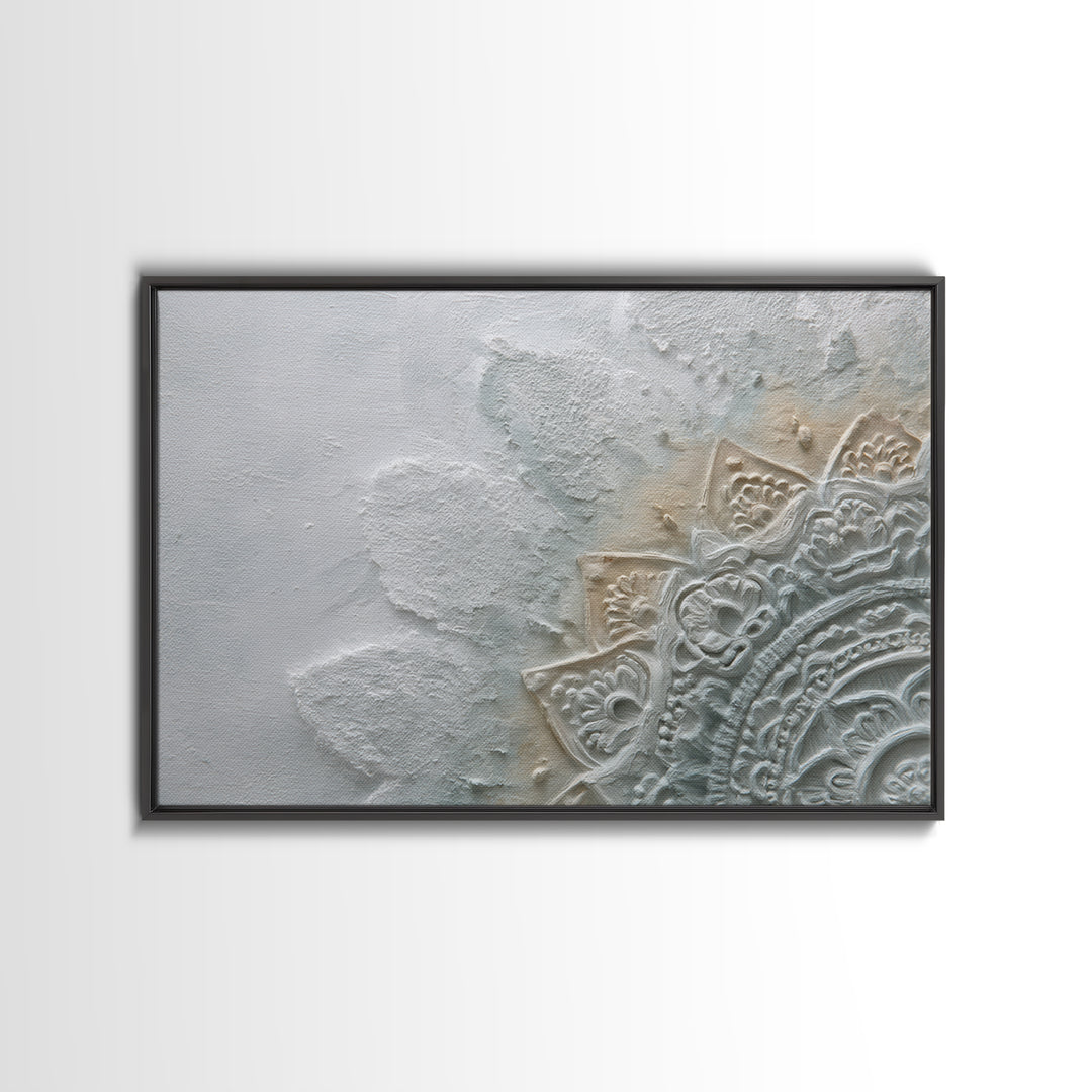 Mandala in Soft Earth Tones Canvas Print, Yoga Studio Art, Black and White Art, Yoga Studio Decor, Oil Painting, Balance, YSA-3x2-37