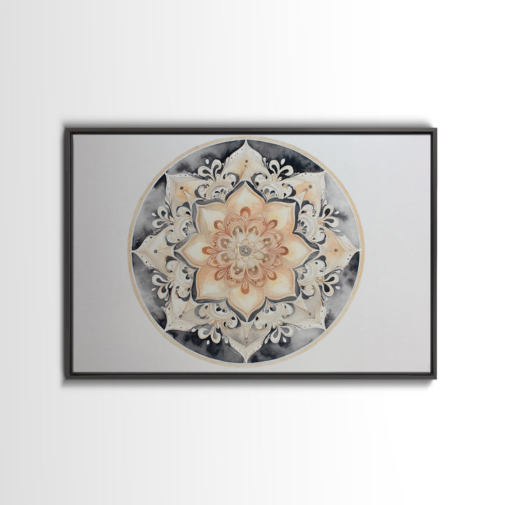 Mandala in Soft Earth Tones Canvas Print, Yoga Studio Art, Black and White Art, Yoga Studio Decor, Oil Painting, Balance, YSA-3x2-61