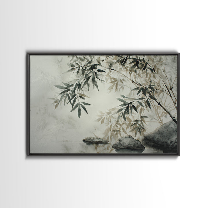 Bamboo and Mist Ink Wash Composition Canvas Print, Yoga Studio Art, Metal Wall Decor, Yoga Studio Decor, Fine Art, Balance, YSA-3x2-62