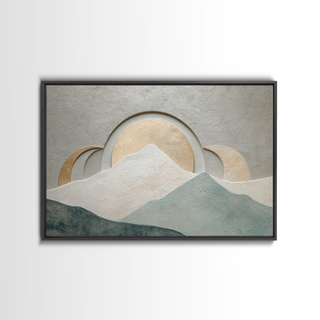 Moon Phase Arc Above Mountain Silhouette Framed Canvas Print, Yoga Studio Art, Feminine Wall Art, Yoga Studio Decor, Balance, YSA-3x2-81