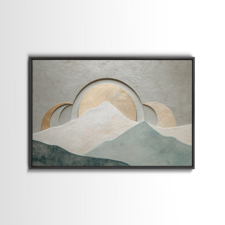 Moon Phase Arc Above Mountain Silhouette Framed Canvas Print, Yoga Studio Art, Feminine Wall Art, Yoga Studio Decor, Balance, YSA-3x2-81