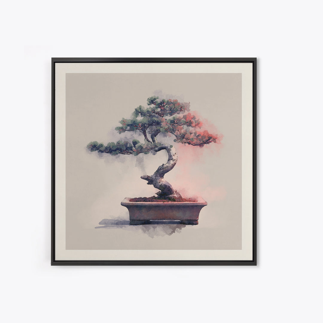 Bonsai Tree in Simple Ceramic Pot Framed Canvas Print, Zen Art, Wall Decor, Living Room Decor, Fine Art, Zen, Japanese Wall Art, ZEN-1x1-12