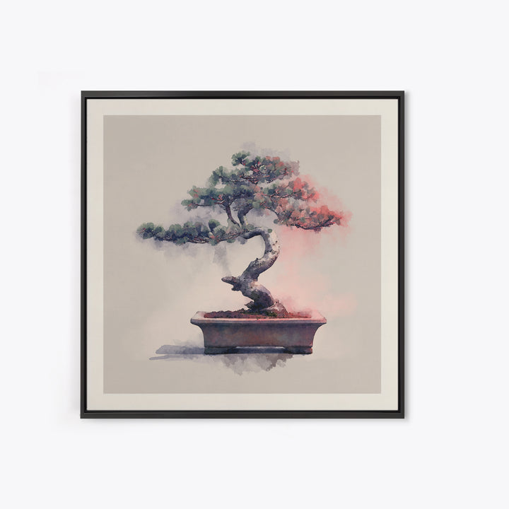 Bonsai Tree in Simple Ceramic Pot Framed Canvas Print, Zen Art, Wall Decor, Living Room Decor, Fine Art, Zen, Japanese Wall Art, ZEN-1x1-12