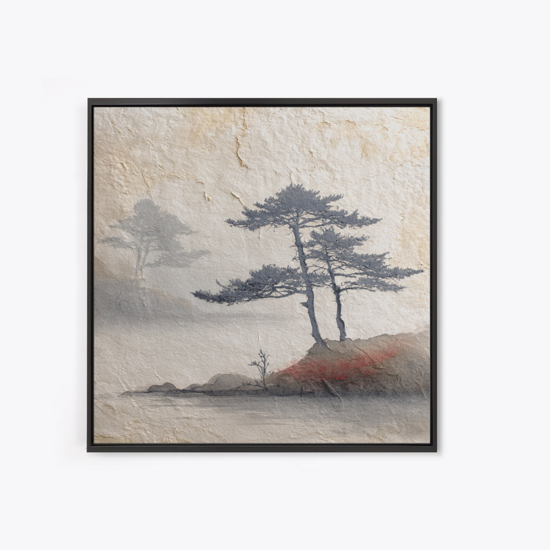 Soft Pine Silhouette Canvas Print, Zen Art, Boho Wall Decor, Living Room Decor, Oil Painting, Zen, Wabi Sabi Art, ZEN-1x1-15